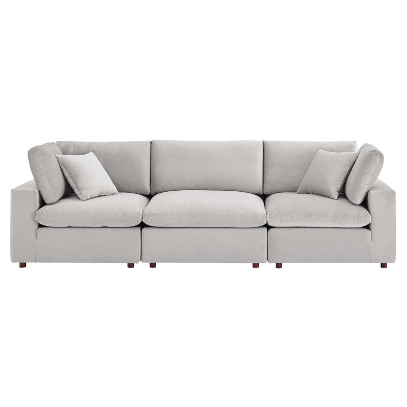 Modway Commix Down Filled Overstuffed Performance Velvet 3-Seater Sofa, Light Gray Velvet