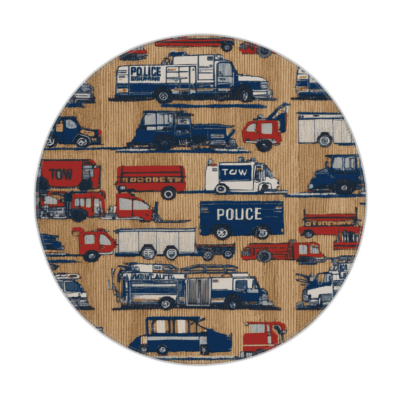 Transportation Brown Indoor and Outdoor Area Rug, Round 5'