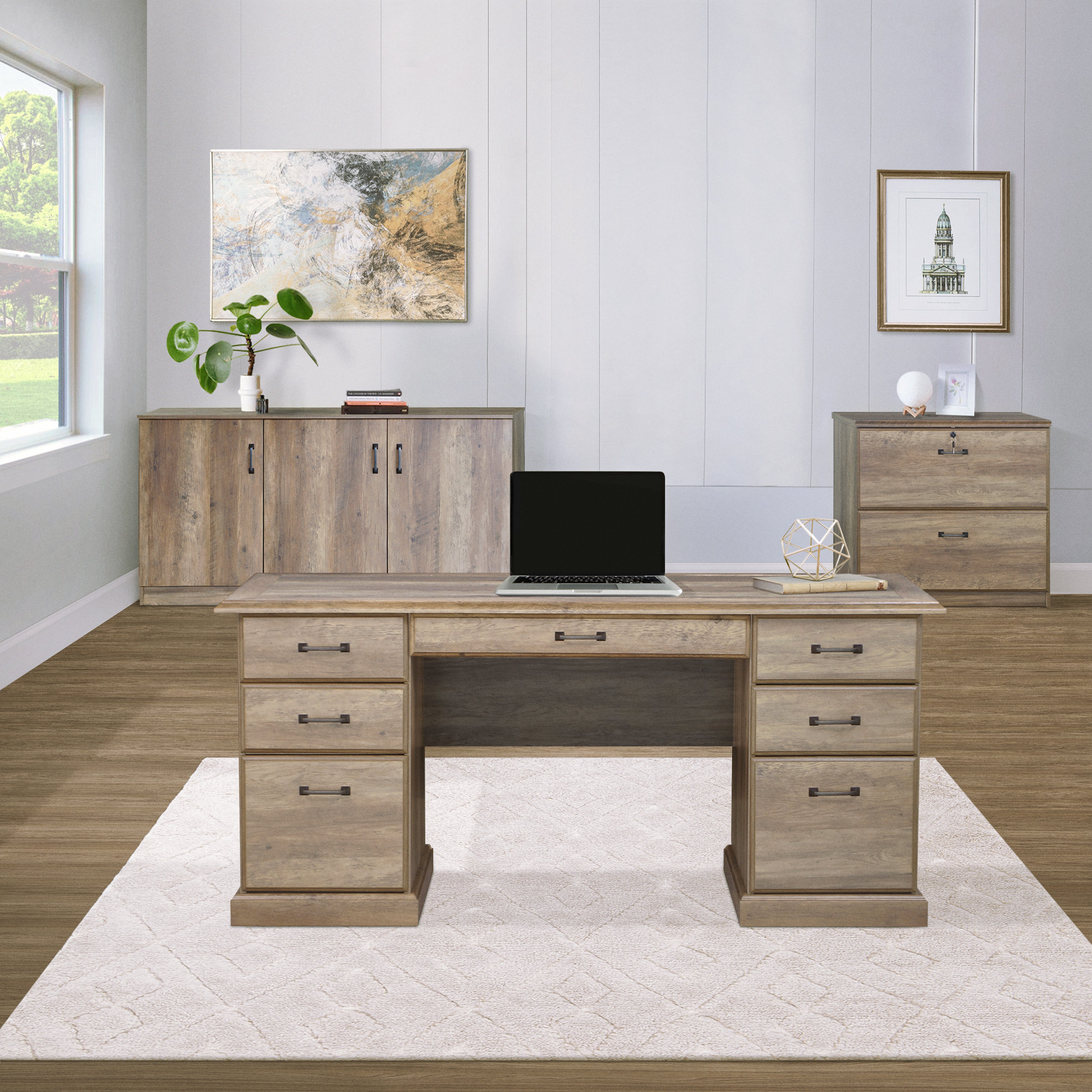 Laurel Foundry Modern Farmhouse Coble 3 Executive Desk Office Set ...