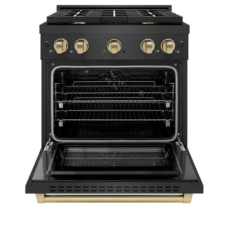 ZLINE Autograph 30 in. Paramount Dual Fuel Range in Black Satin Stainless Steel with Bronze Accents, Champagne Bronze