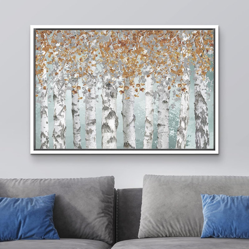 «Aspen Birch Birch Tree Forest Collage with Brown Leaves Nature Landscape», impression sur toile, Cadre blanc