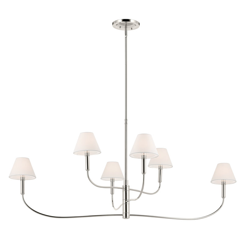  6-Light Classic Shaded Arm Chandelier, Polished Nickel, 23.25" H x 6" W x 51.5" D
