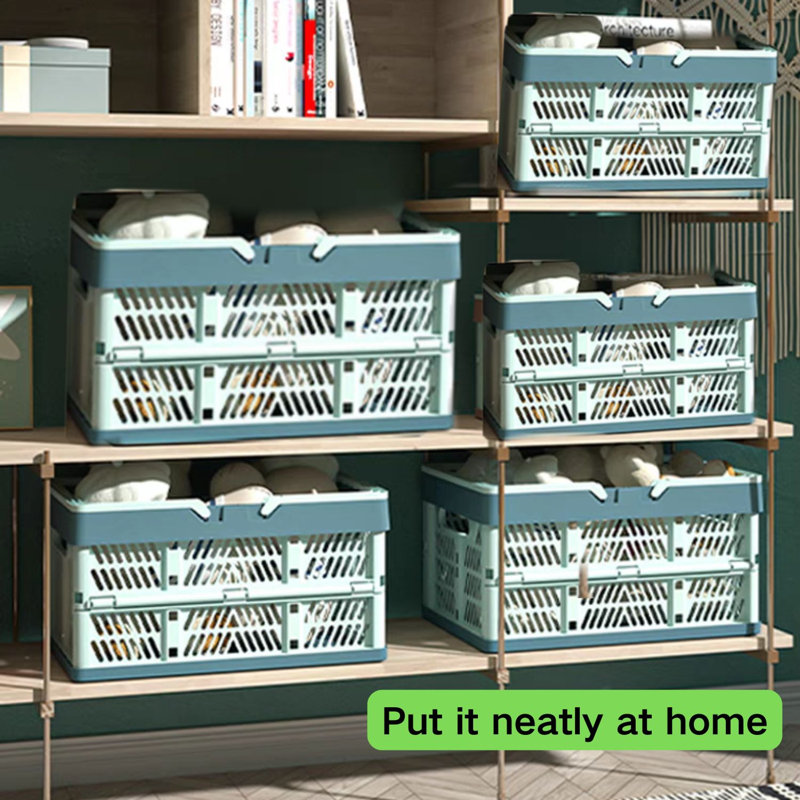 Storage Crate Bin Organizer Foldable With Handle, Blue