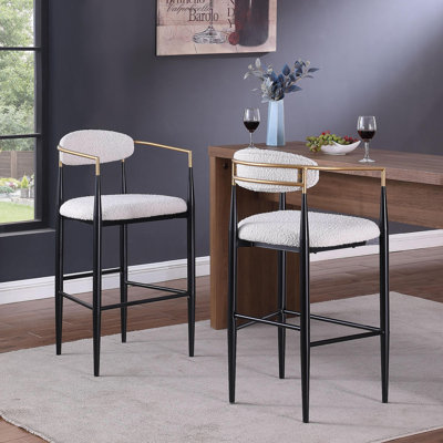 Barstools Set Of 2, Upholstered Bar Stools With Backs And Iron Legs For Kitchen Island, Beige Fabric Seating 260LBS Weight Capacity