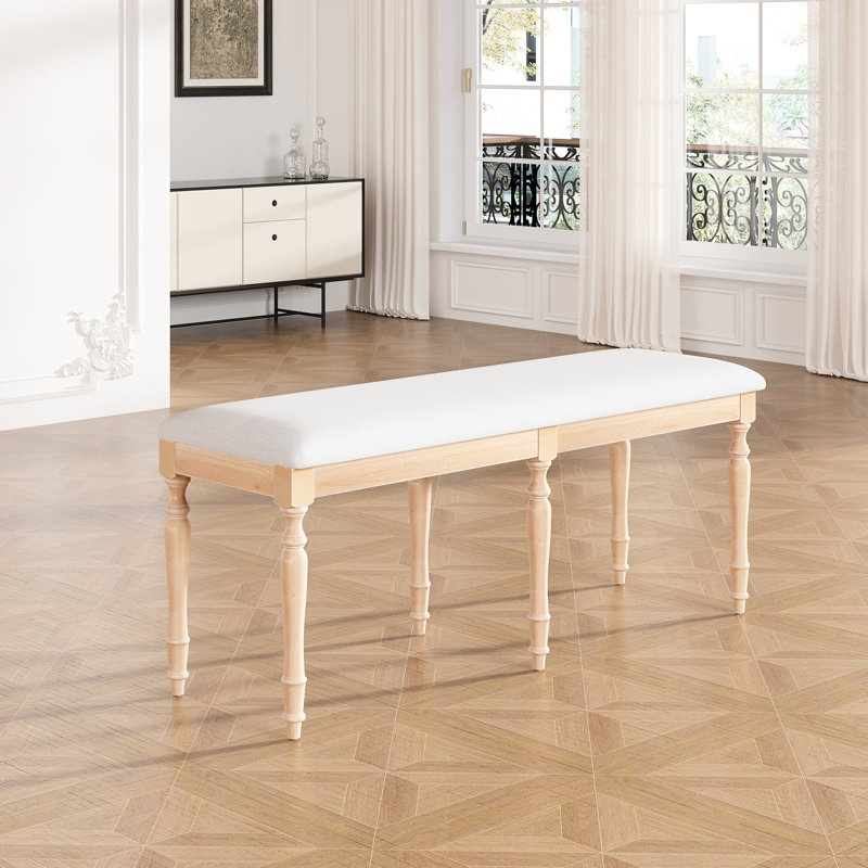 Banc traditionnel rembourré, 50,4 pouces de long, 6 pieds en bois massif, capacité de 330 lb, style brossé blanc patiné, style rétro, 50,4 pouces, apparence du poids