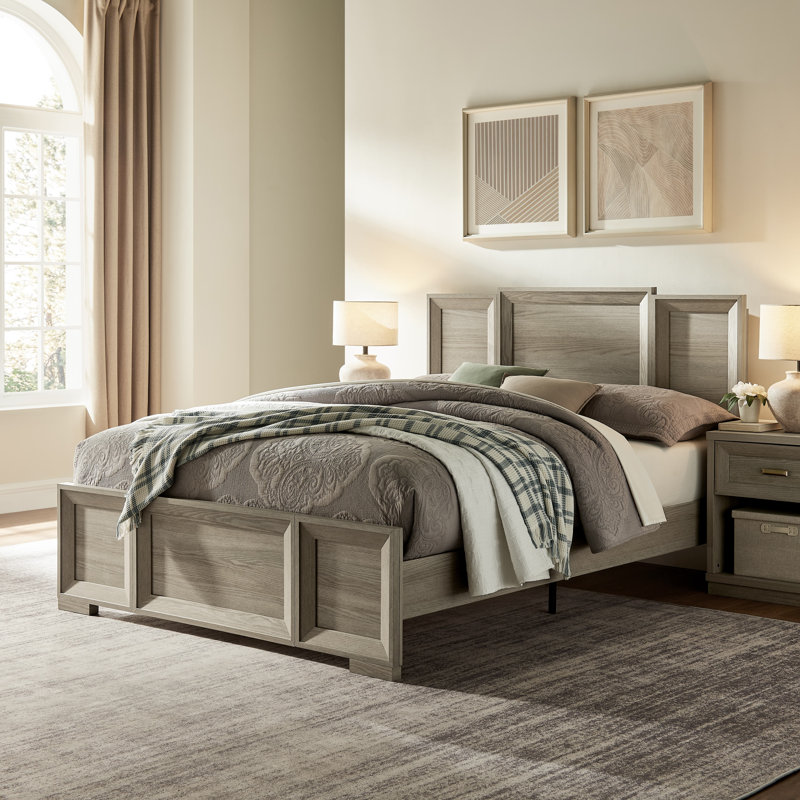 Structure de lit grand en bois Rylo, Gris