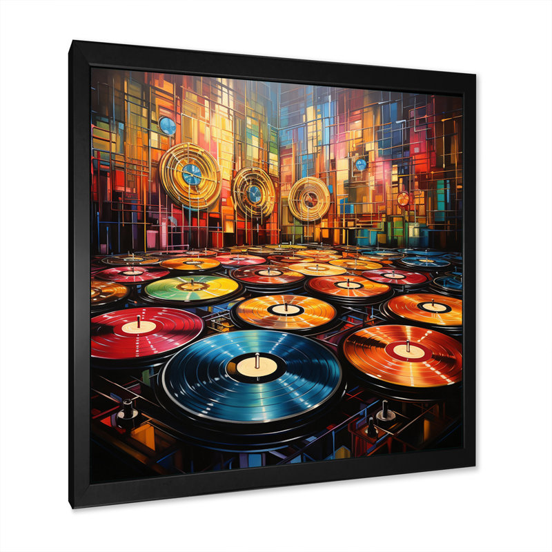 Vinyle Disque Rhythme II - Impressions sur toile, Cadre simple noir, H 30 po x l 30 po x P 1 po