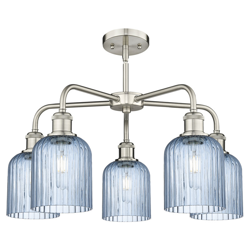 Lustre suspendu à 5 lumières de 23 po Ballston - Trig, Bleu princesse, Nickel satiné