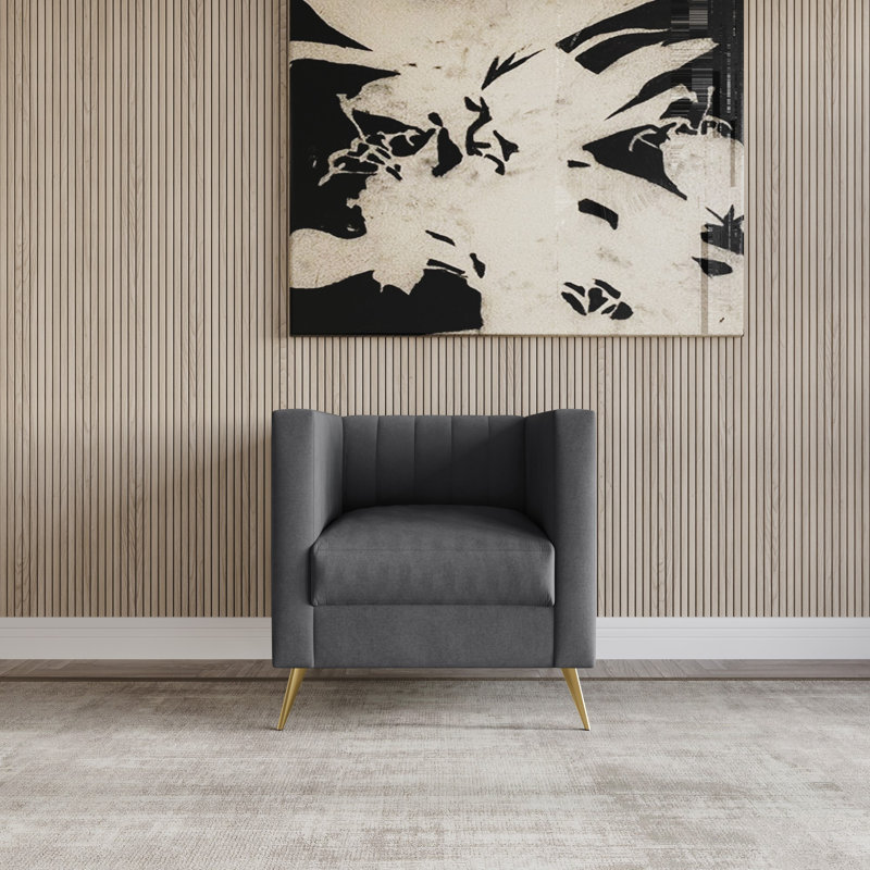 Fauteuil carré en velours Cramlington, Velours gris