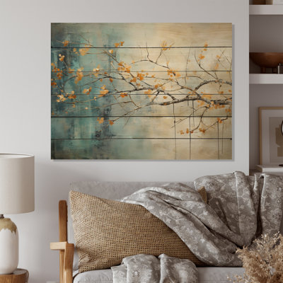 " Orange Teal Maple Tree Glowing Embers I "