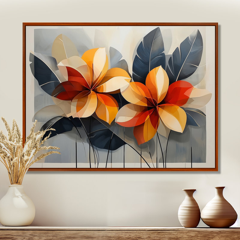 Chuk Summer Hibisuc In A Geometric Symphony I - art mural sur toile hibiscus, H 24 po x l 32 po, Brun