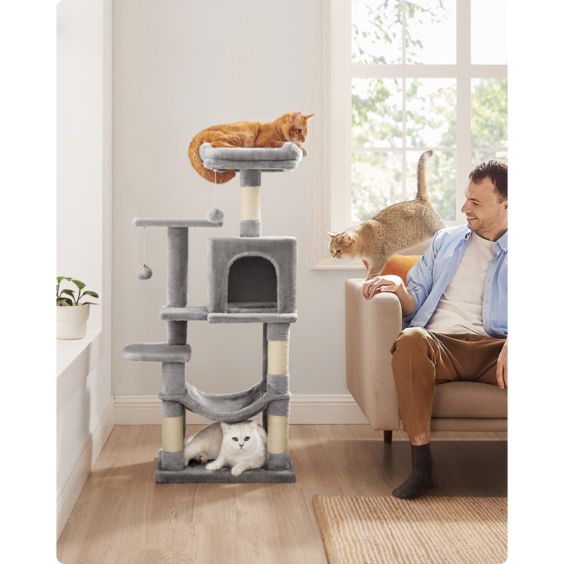 143 cm H Cat Tree / Condo, 112cm H x 62cm W x 46cm D, Light Grey