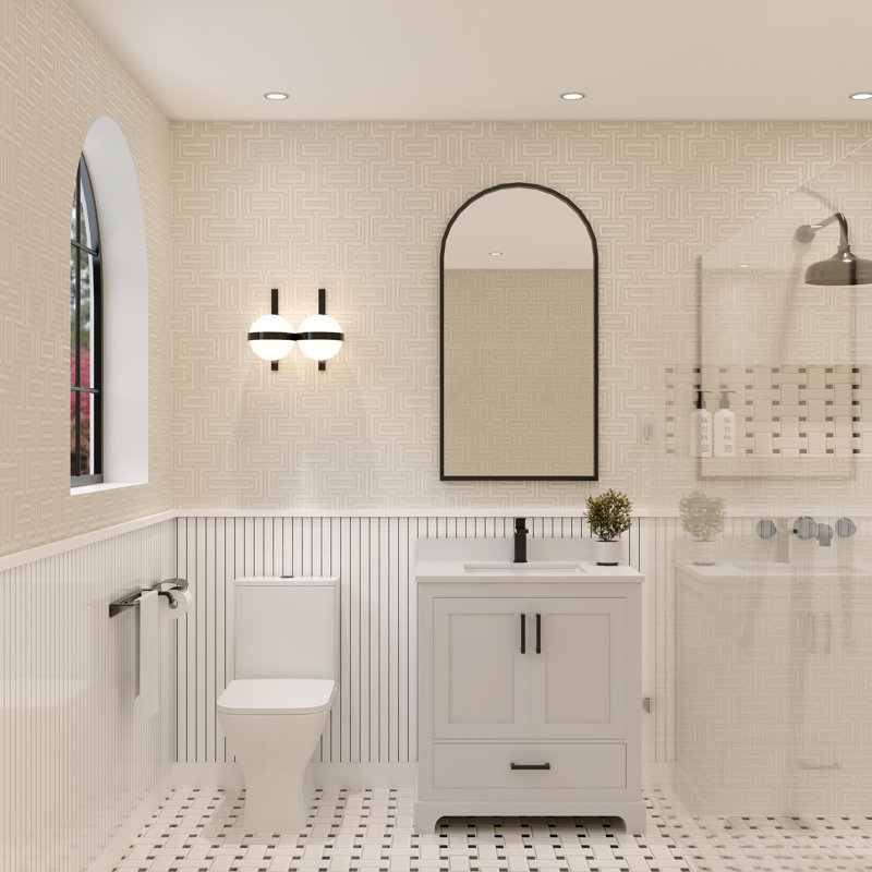 Ensemble de meuble-lavabo simple 30 po avec plateau en quartz Maya, Noir mat, Blanc