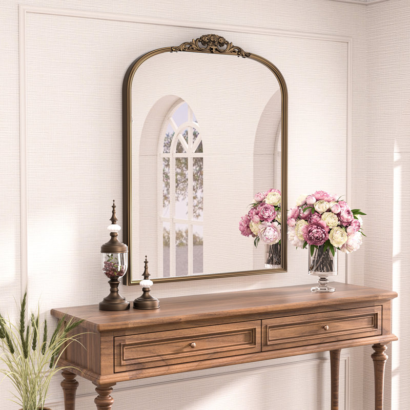 Iron Arch Mirror, Antique Gold, 91.4cm x 76.2cm, Vertical