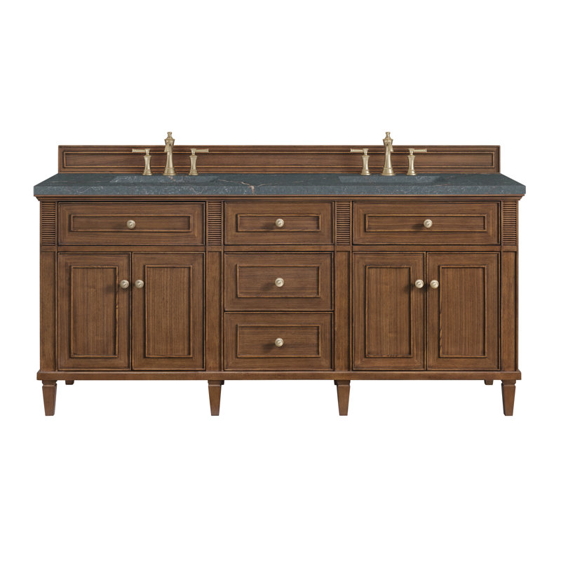 Lorelai 72'' W Double Vanity, Parisien Bleu, Mid-Century Walnut