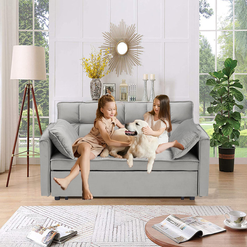 Causeuse convertible Jashlyn, canapé-lit pour petits appartements, Velours gris