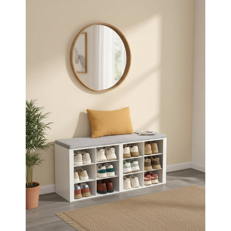 12 Pair Shoe Storage Bench, White