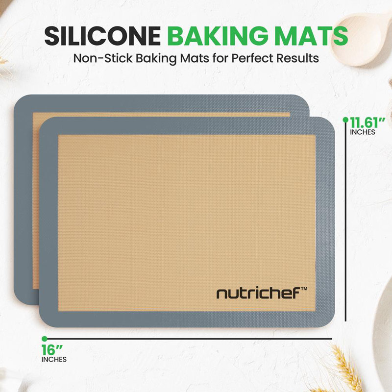 NutriChef Non-Stick Silicone 2 Piece Baking Sheet Set, Gray, 11.61" H x 16" L x 1.77" W