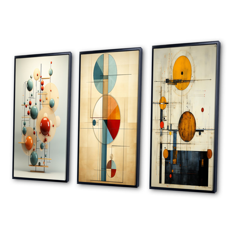 «Red and Blue Minimalisme Pendule», 3 pièces sur toile, H 28 po x l 36 po, Cadre flottant noir