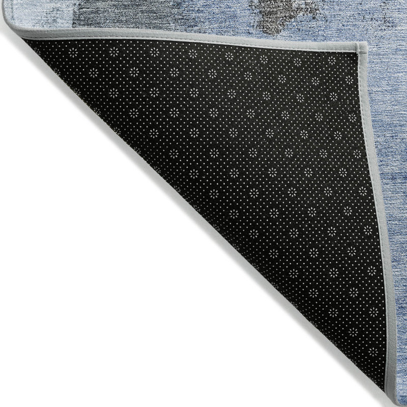 Blue Abstract Washable Synthetic 3' x 5' Area Rug