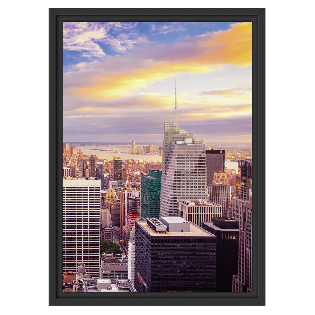 Gerahmtes Wandbild Skyline New York Sonnenuntergang