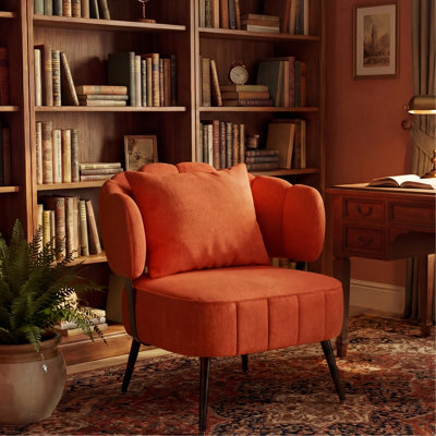 Fauteuil décoratif avec coussin de siège à ressorts et housse, fauteuil de salle à manger en chenille, fauteuil de canapé moderne et confortable, idéal pour la lecture dans les petites chambres, orange