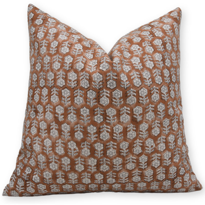 Housse de coussin à motif de blocs de coton fabriqué à la main Fab Divine - Tulsi Buti, H 20 po x l 20 po