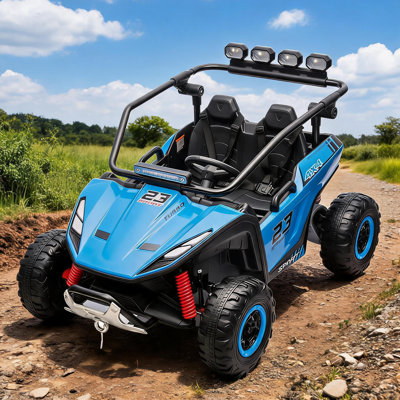 Véhicule tout-terrain électrique 4x4 pour enfants, 2 places, 12 V, télécommande 2,4 GHz, deux moteurs de 40 W, bleu.