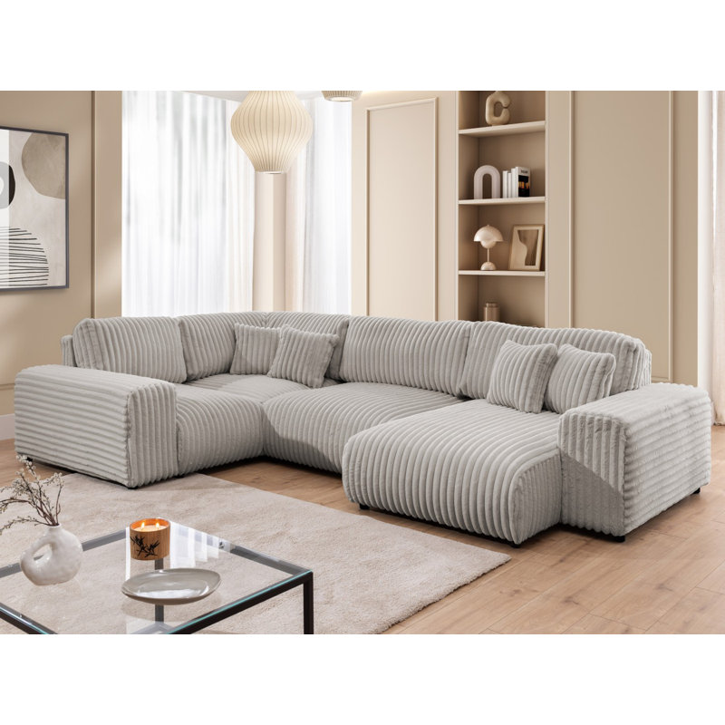 Mollis 6 Seater Corduroy Corner Sofa , Left-facing, Light Grey