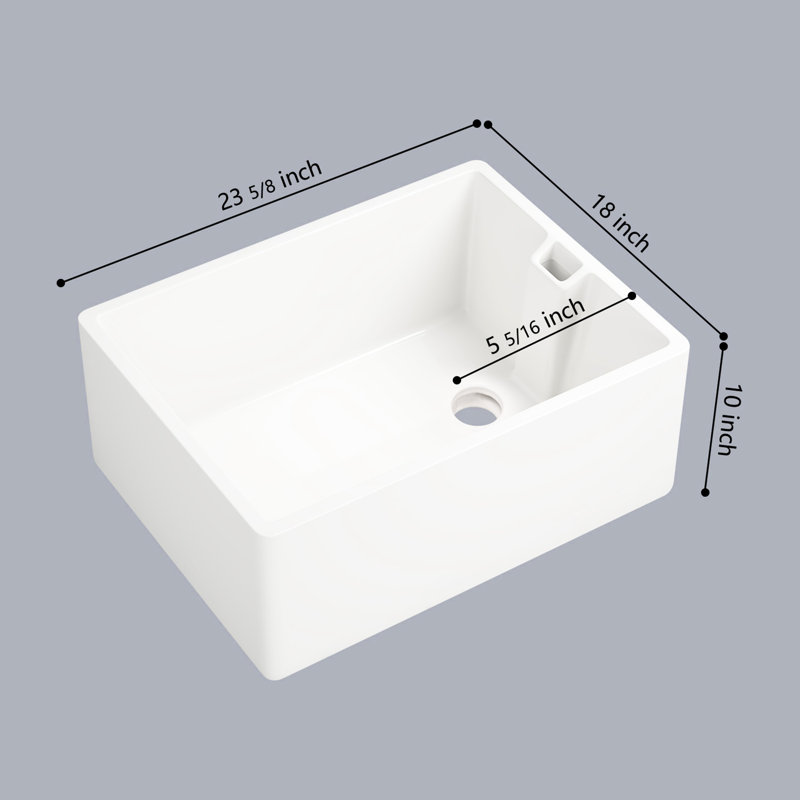 Évier à simple cuve en céramique blanche L 23,6 po x l 18 po, égratignure et teinture, lisse, facile à essuyer, cuisine à long terme, blanc, bol, égratignures et taches, nourriture transparente,
