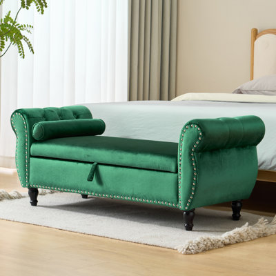 Banc repose-pieds en velours avec rangement amovible