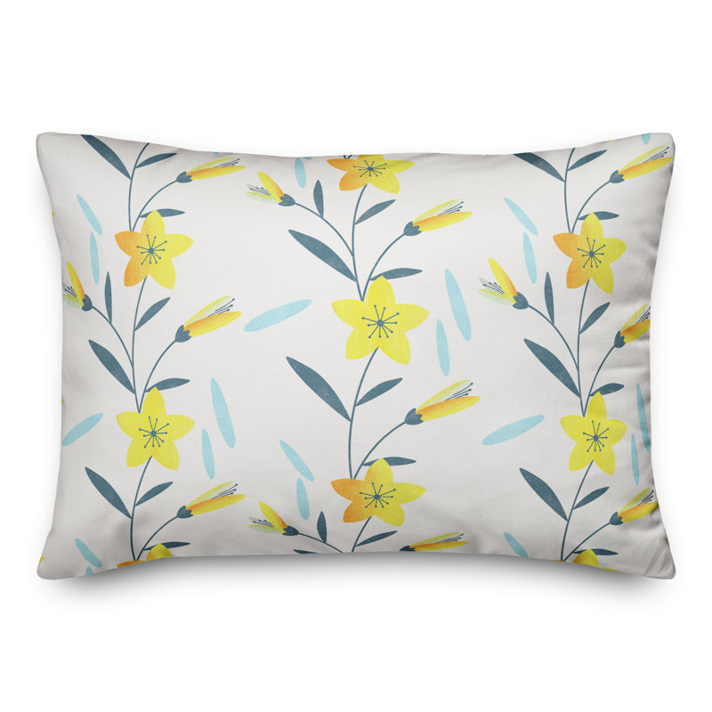 Floral Outdoor Reversible Throw Pillow, 14" H x 20" W, Yellow