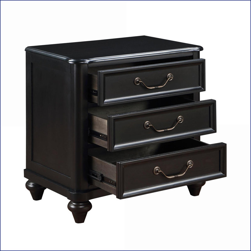 Table de chevet 3 tiroirs en placage de bouleau brun anthracite