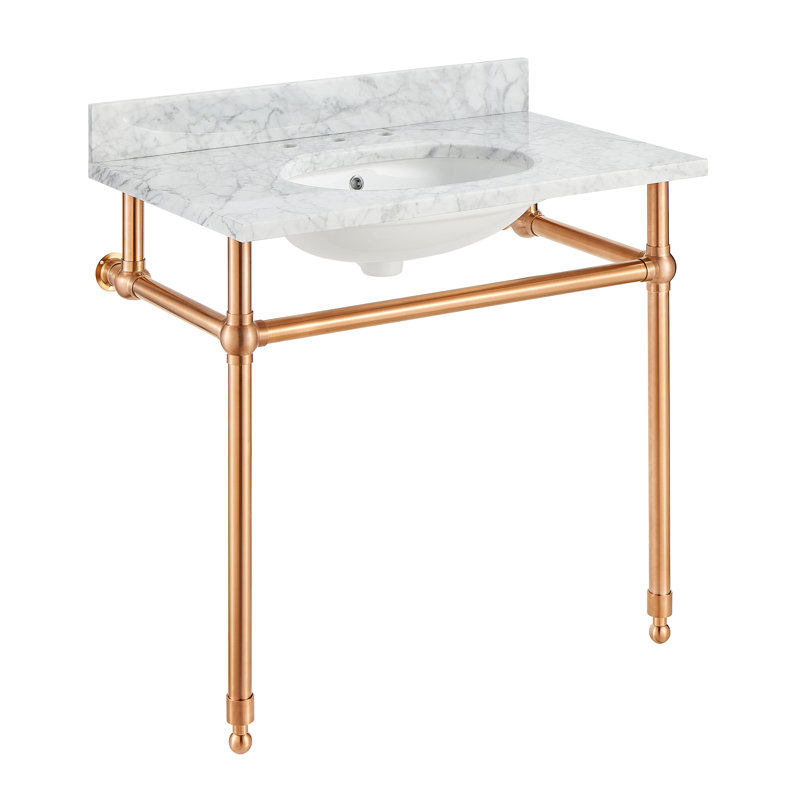 ANZZI Verona Series 22'' Stone Oval Bathroom Sink with Overflow, Rose Gold