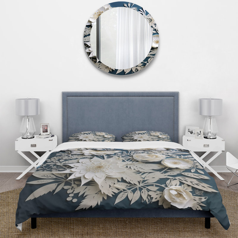Ensemble de housse de couette en microfibre / polyester blanc et bleu, Housse de couette simple + 1 taie décorative stan