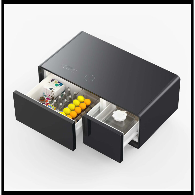 Modern Smart Coffee Table with Built-in Fridge, Bluetooth Speaker, Wireless Charging, Touch Control Panel, USB Interface, Outlet Protection, Atmosphere light