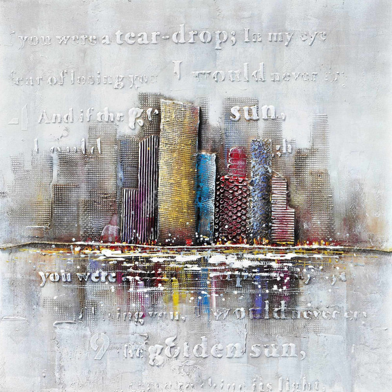 Buildings with Typography in Relief - Framed Canvas Decor