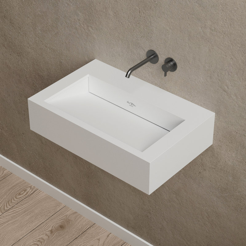 MonBlari 24" X 16" Rectangle Solid Surface Wall Mounted Sink Matt White, Matte White