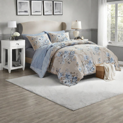 Ensemble de literie pour grand lit 7 pièces de qualité supérieure, microfibre douce, motif floral élégant pour un confort toute l'année