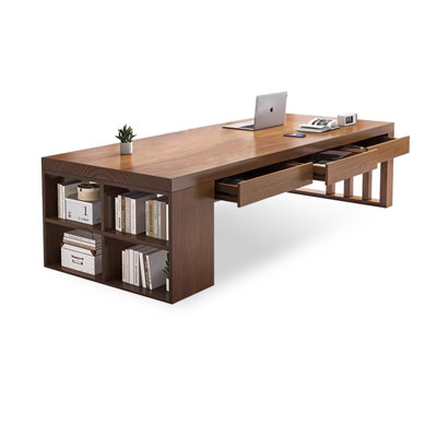 Bureau en bois massif, bibliothèque, bureau d'étude intégré, bureau d'écriture avec tiroirs