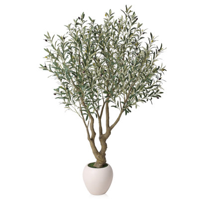 7Ft Artificial Olive Tree In Decorative White Pot, Ultra-Dense Silk Leaves With Realistic Fruits, UV Resistant Faux Floor Plant For Modern Farmhouse Home Office Decor
