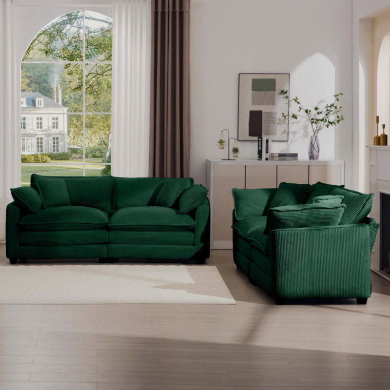 Jeneanne 2S+2S sofa upholstered armchair set, Green Corduroy 