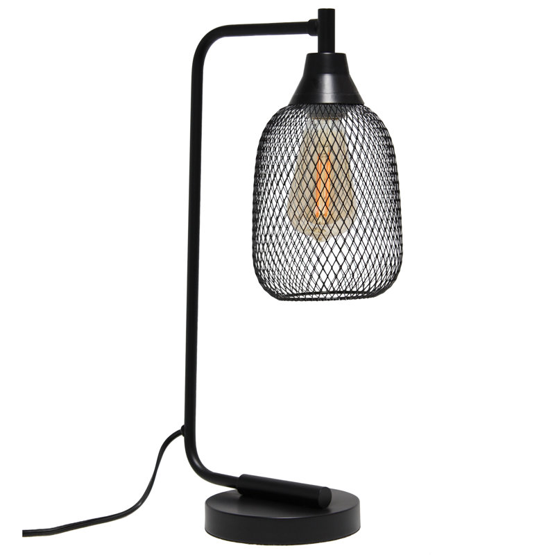 Elegant Designs 19" Industrial Mesh Wire Desk Lamp With LED Bulb,, Black