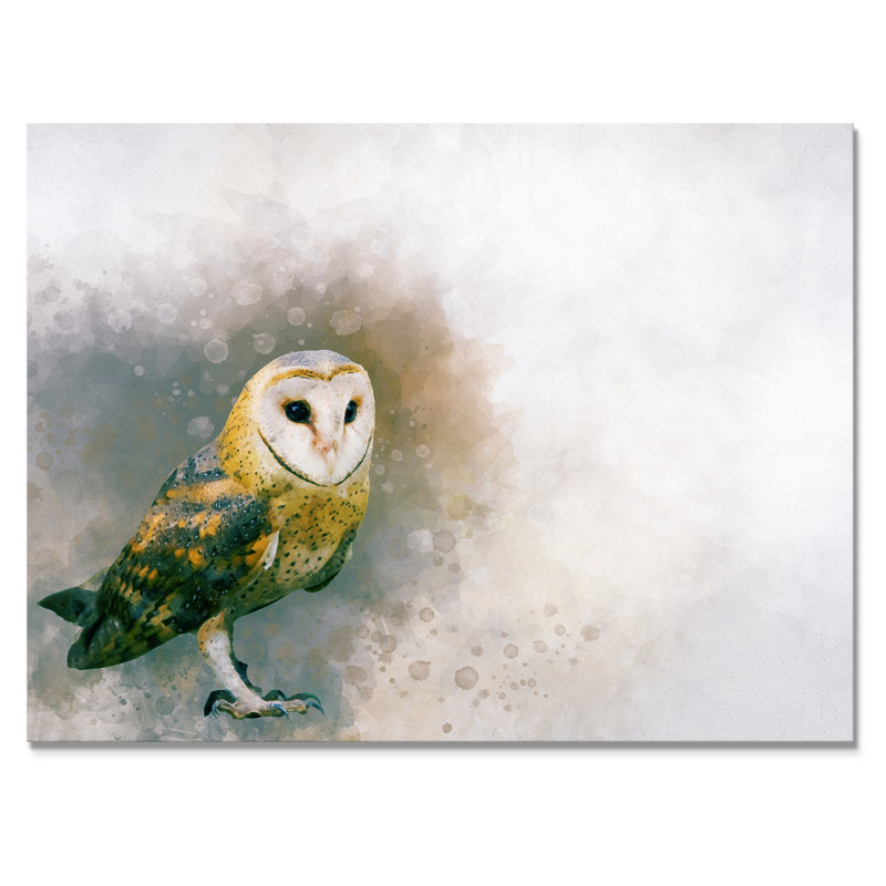 Portrait d'une chouette effraie - peinture sur toile, H 34 po x l 44 po, Toile tendue
