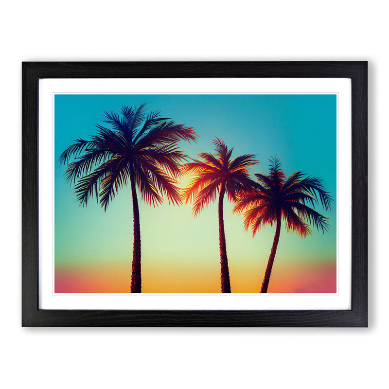 Evening Palm Trees - Framed Print, Black, 46cm H x 64cm W x 2cm D