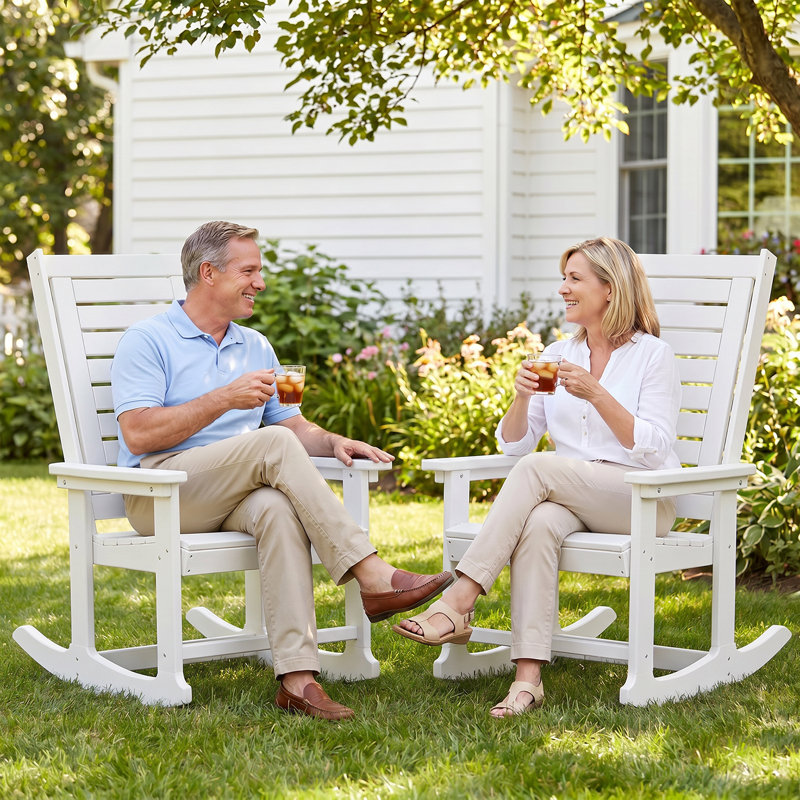 Chaise berçante d'extérieur en PEHD, Blanc