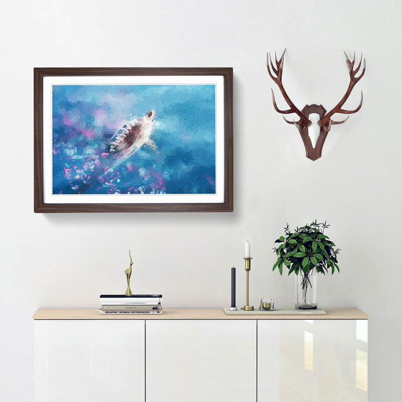 Swimming Dolphin in Abstract - Framed Print, 62cm H x 87cm W x 2cm D, Walnut Framed