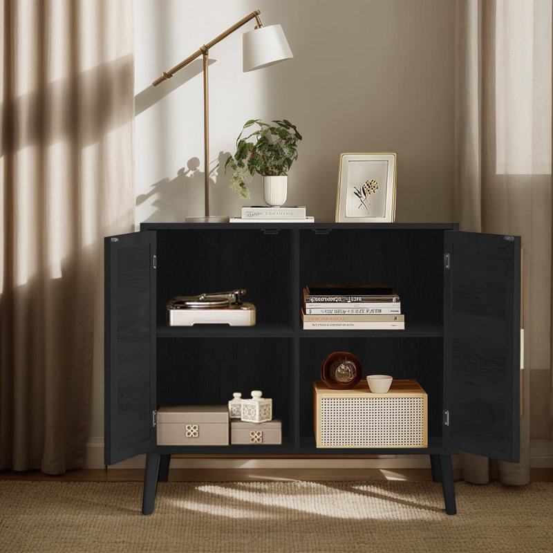 Busard Buffet Sideboard Cabinet with 2 Doors and 4 Compartments for Storage, Accent Cabinet with Solid Wood Feet and Adjustable Shelves