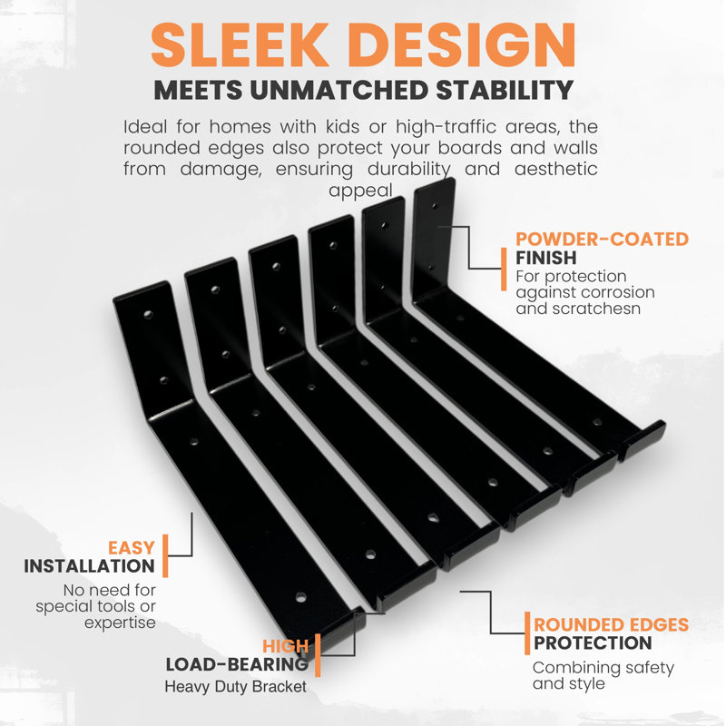 6 Pcs Heavy Duty Shelf Brackets For Scaffold Board Shelving - Shelves Support Industrial Rustic Style, Black-Up
