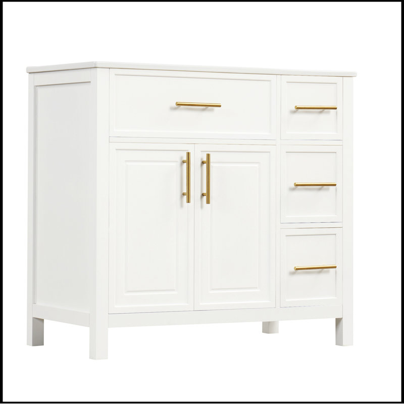 36" Bathroom Vanity with Sink Top, Bathroom Vanity Cabinet with Two Doors and Three Drawers, Solid Wood , MDF Boards